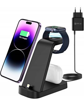 Apetiy Szybka ładowarka 3 w 1 do Apple Watch / iPhone / Airpods BIAŁA!