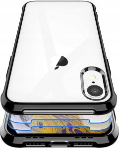 Garegce Plecki do Apple Iphone X/ XS bezbarwny, czarny kant + szkło