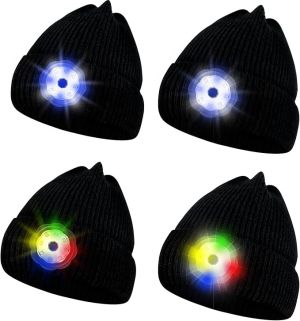 Riuog Czapka LED USB unisex zimowa ciepła dzianina z lampą czarna