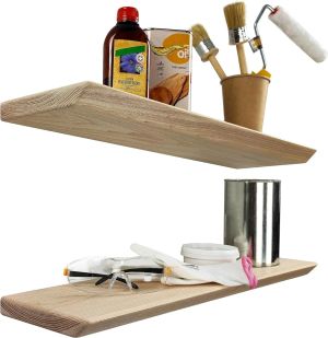 Wood Wedge Półki wiszące montowane na ścianie 60 cm zestaw 2 drewno jesionowe
